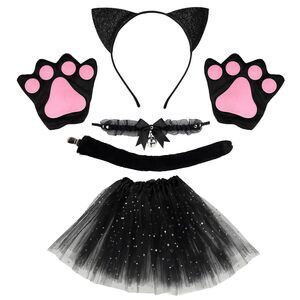 3694 Black Cat 7 Piece Animal Costume Set With Ears Headband